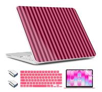 TWOLSKOO for MacBook Neo 13 inch Case 2026 A3404 A18 Pro Chip, Plastic Hard Shell Pattern Case with Type C Adapter, 2 Webcam Covers, Keyboard Cover & Screen Protector, Dark Pink Stripes
