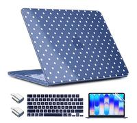 TWOLSKOO for MacBook Neo 13 inch Case 2026 A3404 A18 Pro Chip, Plastic Hard Shell Pattern Case with Type C Adapter, 2 Webcam Covers, Keyboard Cover & Screen Protector, Indigo Polka Dots