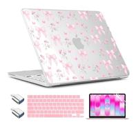 TWOLSKOO for MacBook Neo 13 inch Case 2026 A3404 A18 Pro Chip, Plastic Hard Shell Pattern Case with Type C Adapter, 2 Webcam Covers, Keyboard Cover & Screen Protector, Pink Gingham Bows