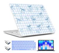 TWOLSKOO for MacBook Neo 13 inch Case 2026 A3404 A18 Pro Chip, Plastic Hard Shell Pattern Case with Type C Adapter, 2 Webcam Covers, Keyboard Cover & Screen Protector, Blue Gingham Bow