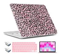 TWOLSKOO for MacBook Neo 13 inch Case 2026 A3404 A18 Pro Chip, Plastic Hard Shell Pattern Case with Type C Adapter, 2 Webcam Covers, Keyboard Cover & Screen Protector, Pink Leopard