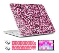 TWOLSKOO for MacBook Neo 13 inch Case 2026 A3404 A18 Pro Chip, Plastic Hard Shell Pattern Case with Type C Adapter, 2 Webcam Covers, Keyboard Cover & Screen Protector, Rose Leopard