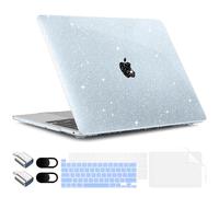 TWOLSKOO for MacBook Pro 13 inch Case 2023-2016 A2338 M2 M1 A2251 A2289 A2159 A1989 A1708 A1706, Bling Plastic Hard Shell with Keyboard Cover & Type C Adapter 2 Pack & Camera Cover, Star Blue