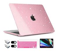 TWOLSKOO for MacBook Pro 13 inch Case 2023-2016 A2338 M2 M1 A2251 A2289 A2159 A1989 A1708 A1706, Glitter Sparkly Plastic Hard Shell with Keyboard Cover & Type C Adapter 2 Pack & Camera Cover, Pink