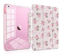 TWOLSKOO Glitter Case for iPad 10.2 Inch (9th/8th/7th Gen 2021/2020/2019), Acrylic Clear Back with Soft TPU Bumper, Trifold Stand Cover with Pencil Holder, Auto Sleep/Wake, Cherries
