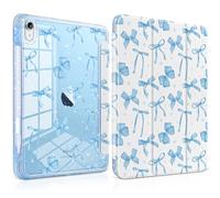 TWOLSKOO Glitter Case for iPad Air 11 inch M3 2025 / M2 2024 & iPad Air 5th/4th Gen 10.9 inch, Hard Acrylic Back with Pencil Holder, Slim Trifold Stand Folio Cover, Auto Sleep/Wake, BlueBows