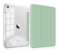 TWOLSKOO Glitter Case for iPad Air 11 inch M3 2025 / M2 2024 & iPad Air 5th/4th Gen 10.9 inch, Hard Acrylic Back with Pencil Holder, Slim Trifold Stand Folio Cover, Auto Sleep/Wake, Green Polka Dot