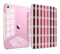 TWOLSKOO Glitter Case for iPad Air 11 inch M3 2025 / M2 2024 & iPad Air 5th/4th Gen 10.9 inch, Hard Acrylic Back with Pencil Holder, Slim Trifold Stand Folio Cover, Auto Sleep/Wake, Tartan Pattern
