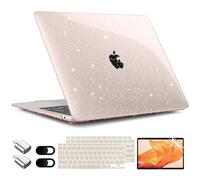 TWOLSKOO Glitter Sparkly Case for MacBook Air 13 Inch Case 2021-2018 M1 A2337 A2179 A1932 Touch ID, Plastic Hard Shell Case with Keyboard Cover & Type C Adapter 2 Pack & Camera Cover, Starlight