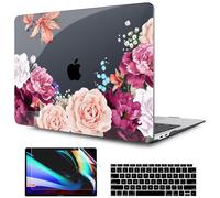 TWOLSKOO Matte Hard Shell Case Keyboard Cover Screen Protector Trackpad Protector for MacBook Air 13 inch Retina 2021 2020 2019 2018 Release Model: A2337 M1/A2179/A1932, Black Peony