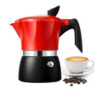 TWOMEOW Stovetop Coffee Maker Espresso Italian Moka Pot with Transparent Top Lid, 150ml-3 Espresso Cups, Classic Aluminium Coffee Percolator, Red/Black