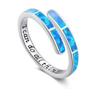 Twoowl 925 Sterling Silver Blue Opal Ring - Adjustable Jewellery Gifts for Women Girls Birthday