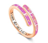 Twoowl 925 Sterling Silver Rose Gold Pink Opal Ring - Adjustable Jewellery Gifts for Women Girls Birthday