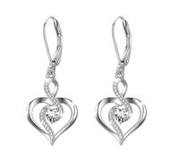 Twoowl Birthstone Leverback Earrings 925 Sterling Silver Infinity Heart Dangle Drop Earrings April Birthstone Jewellery Birthday Gifts for Women Girls Mom