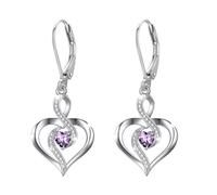 Twoowl Birthstone Leverback Earrings 925 Sterling Silver Infinity Heart Dangle Drop Earrings February Birthstone Jewellery Birthday Gifts for Women Girls Mom