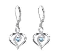Twoowl Birthstone Leverback Earrings 925 Sterling Silver Infinity Heart Dangle Drop Earrings March Birthstone Jewellery Birthday Gifts for Women Girls Mom