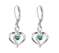 Twoowl Birthstone Leverback Earrings 925 Sterling Silver Infinity Heart Dangle Drop Earrings May Birthstone Jewellery Birthday Gifts for Women Girls Mom
