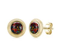 Twoowl Black Opal Earrings 925 Sterling Silver 14K Gold Plated October Birthstone Stud Earrings Gothic Black Jewellery Gifts for Women Mom