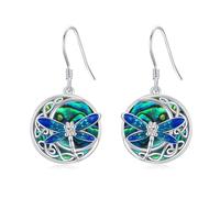 Twoowl Celtic Moon Earrings 925 Sterling Silver Dragonfly Earrings with Abalone Shell Celtic Dangle Drop Earrings Irish Jewellery Gifts for Women Girls
