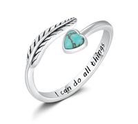 Twoowl Feather Ring 925 Sterling Silver Adjustable Turquoise Rings Western Ring Native American Jewelry Gifts for Women