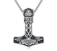 Twoowl Mjolnir Necklace 925 Sterling Silver Thor Hammer Pendant Compass Vegvisir Wolf Necklace Norse Runes Amulet Viking Jewellery Gifts for Women Men