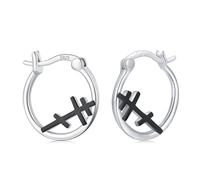 Twoowl Orthodox Cross Earrings 925 Sterling Silver Black Cross Hoop Earrings Christian Religious Jewellery Gifts for Mom Friend