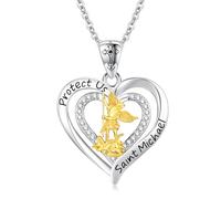 Twoowl St Michael Necklace 925 Sterling Silver Heart Saint Archangel Michael Archangel Protect Us Pendant Catholic Amulet Religious Protection Jewellery Gifts for Women Mom