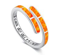 Twoowl Sterling Silver Orange Opal Ring - Adjustable Ring, Perfect for Women's Gifts & Birthday Occasions