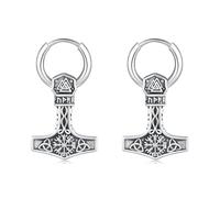 Twoowl Thors Hammer Earrings 925 Sterling Silver Mjolnir Hoop Huggies Earring Viking Celtic Dangle Drop Earrings Vegvisir Rune Norse Jewelry Trinity Gifts for Women Men Birthday