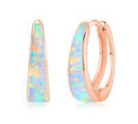 Twoowl White Opal Hoop Earrings for Women 925 Sterling Silver Rose Gold Huggie Earrings Hypoallergenic Cartilage Hoops Earrings Jewellery Gifts for Girls Friends Mother's Day