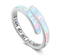 Twoowl White Opal Ring - 925 Sterling Silver Adjustable Ring - Opal Jewellery Gift for Women or Girls