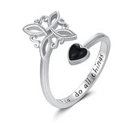 Twoowl Witches Knot Ring 925 Sterling Silver Adjustable Black Onyx Witch Ring Celtic Knot Amulet Wiccan Pagan Protection Jewellery Gifts for Women Girls