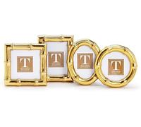 Two's Company 4 Assorted Antique Gold Faux Bamboo Photo Frame Set - 3" Mini Picture Frames, Resin