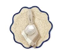 Two's Company Handwoven Scalloped Edge Placemats, 15-Inch, Seagrass, Set of 4