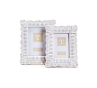 Two's Company Set of 2 Rattan Photo Frames, Includes 4x6 and 5x7 Inch Sizes, Artisan Crafted, Home Decor Accessories (White Wicker Weave)