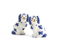 Two's Company Staffordshire Dog Salt and Pepper Shaker Set - Hand-Painted Ceramic, 3.5-Inches Height (Blue and White)