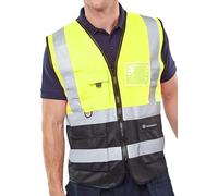 Beeswift TWO TONE EXECUTIVE WAISTCOAT SAT YELLOW/BLACK XXXL