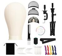 TwoWin 23 Inch Wig Styling Head - Canvas Mannequin Head with 77cm Adjustable Tripod Stand, Hairdressing Training Set with Wigs Making Caps, T+C Pins Set