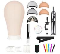 TwoWin 23 Inch Wig Styling Head with 160cm Adjustable Tripod Stand, Canvas Mannequin Head for Hairdressing Training Set with Wigs Making Caps, T+C Pins Set
