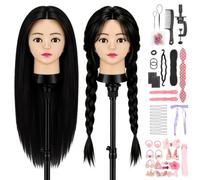 TwoWin 24" Mannequin Head for Hair Styling, 80% Real Hair Hairdressing Head, Training Head for Cutting & Braiding Practice, Includes Clamp + Braiding Set (Black)