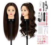 TwoWin 24" Mannequin Head for Hair Styling, 80% Real Hair Hairdressing Head, Training Head for Cutting & Braiding Practice, Includes Clamp + Braiding Set (Auburn)