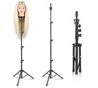 TwoWin 55 Inch Wig Stand, Adjustable Tripod Stands Holder, Hairdressing Head Stand with Non-Slip Base, Mannequin Head for Wigs, Training Head for Cosmetology Hairdressing Training