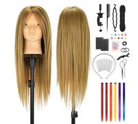 TwoWin Hairdressing Training Head, 26" 80% Real Hair Make-upable Mannequin Head, Wig Styling Head with Clamp and DIY Braiding Set (Brown)
