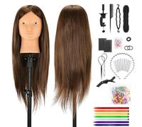TwoWin Hairdressing Training Head, 26" 80% Real Hair Make-upable Mannequin Head, Wig Styling Head with Clamp and DIY Braiding Set (Dark Brown)