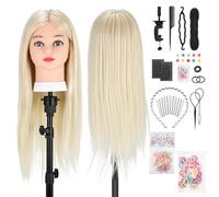 TwoWin Hairdressing Training Head, 26" 80% Real Hair Mannequin Head, Wig Styling Head with Clamp and DIY Braiding Set (Blonde)
