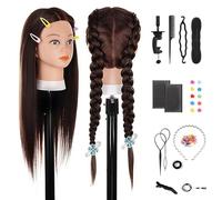 TwoWin Hairdressing Training Head, 26" 80% Real Hair Mannequin Head, Wig Styling Head with Clamp and DIY Braiding Set (Dark Brown)