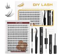 TwoWin Individual Eyelashes 144Pcs 10-16mm Mixed Trays, Fluffy Wispy D Curl DIY Lash Clusters Extensions Kit with Lash Bond and Seal, Remover, Tweezers (DF20)