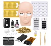 TwoWin Lash Extension Kit, Professional Lash Kit for Beginners, Eyelashes Extensions Kit Practice with Mannequin Head Training Fast Dry Glue Eyelash Fan Dryer Tweezers Extension Supplies and Cleaner