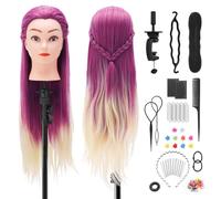 TwoWin Mannequin Head with Styling,Training Doll Head Practice Real Hair Mannequin Heads For Braiding Makeup and Free Clamp Holder (Hot Pink+Gold)