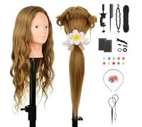 TwoWin Salon Hairdressing Training Head, 26" 80% Real Hair Make-upable Mannequin Head, Wig Styling Head with Clamp and DIY Braiding Set (Natrual Brwon)